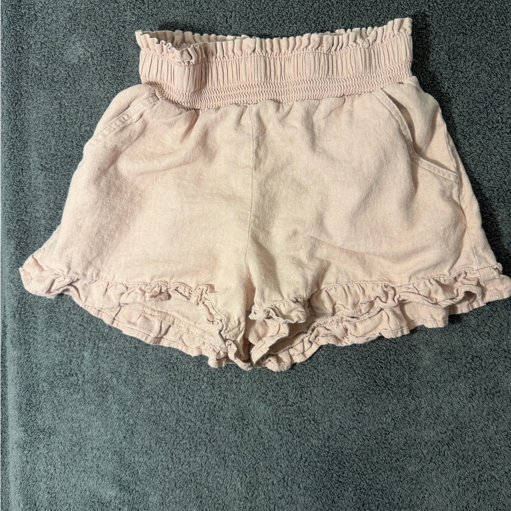 Vanilla Star High Waist Ruffle Hem Shorts in Light‎ Pink